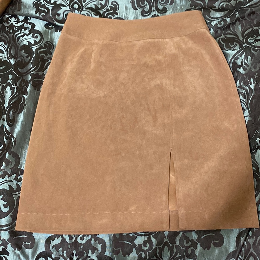 Vintage suede camel colored pencil skirt